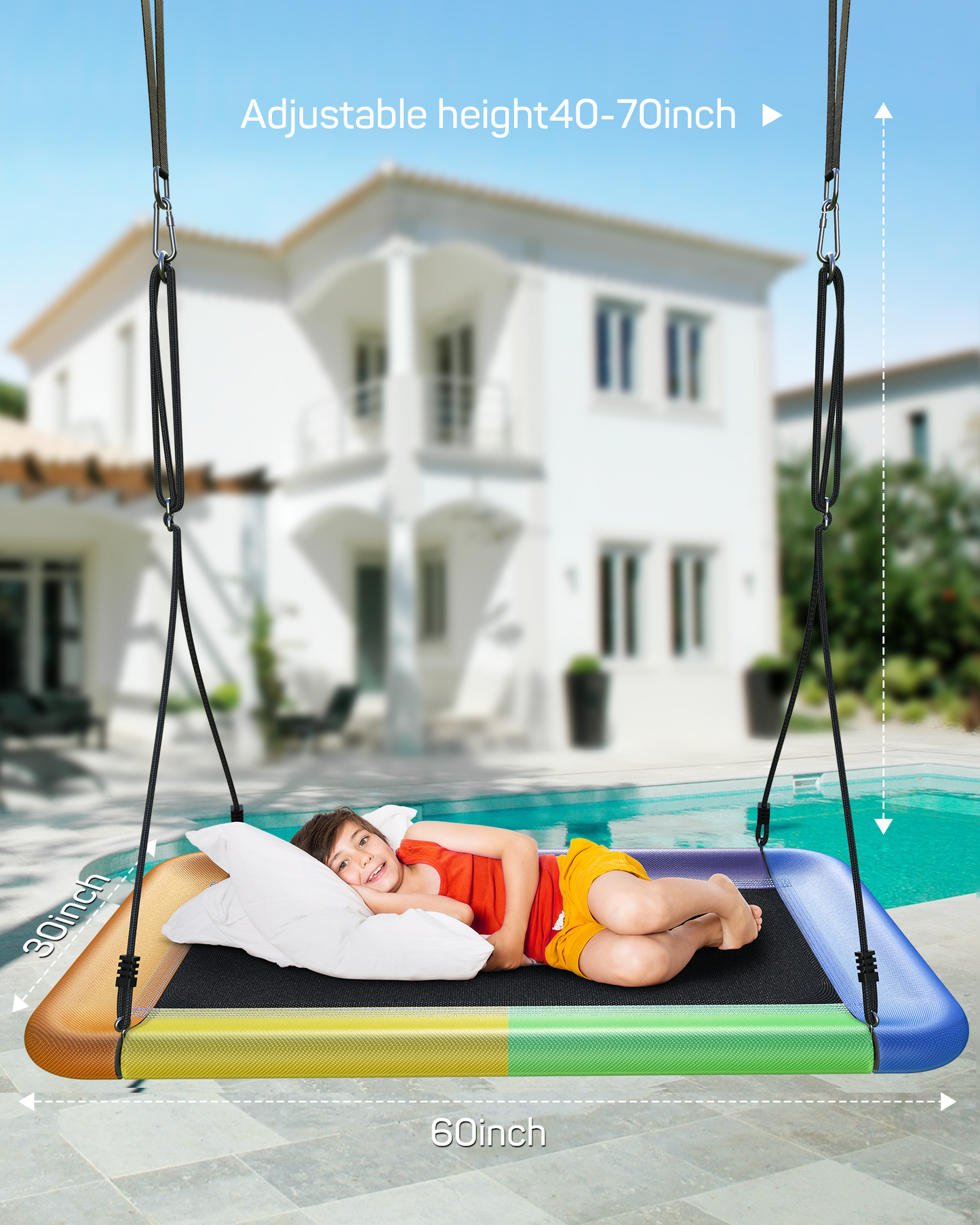 60" Tree Swing, 700lbs Capacity Rectangle Platform Swing, Waterproof & Durable, Adjustable Swing Suitable for Kids & Adults-Rainbow