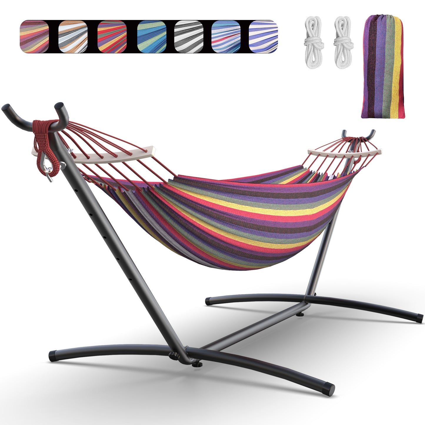 EveryFun Double Hammock with Heavy-Duty Steel Stand,Portable,Easy Assembly,600lbs Weight Capacity
