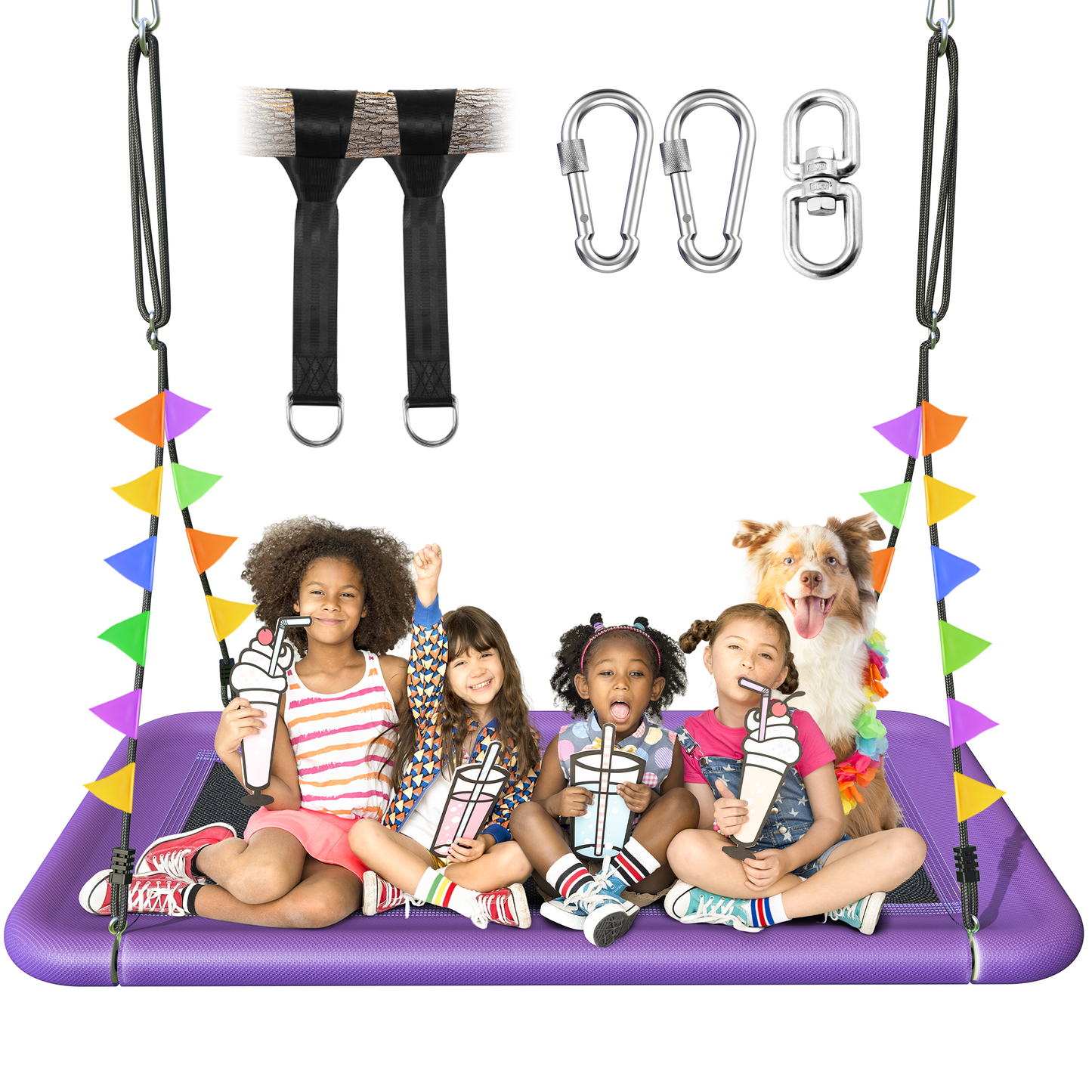 60" Tree Swing, 700lbs Capacity Rectangle Platform Swing, Waterproof & Durable, Adjustable Swing Suitable for Kids & Adults-Rainbow