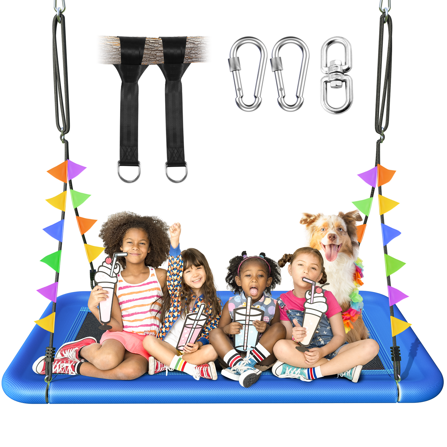 60" Tree Swing, 700lbs Capacity Rectangle Platform Swing, Waterproof & Durable, Adjustable Swing Suitable for Kids & Adults-Rainbow