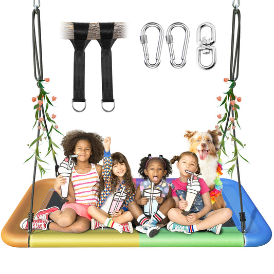 60" Tree Swing, 700lbs Capacity Rectangle Platform Swing, Waterproof & Durable, Adjustable Swing Suitable for Kids & Adults-Rainbow