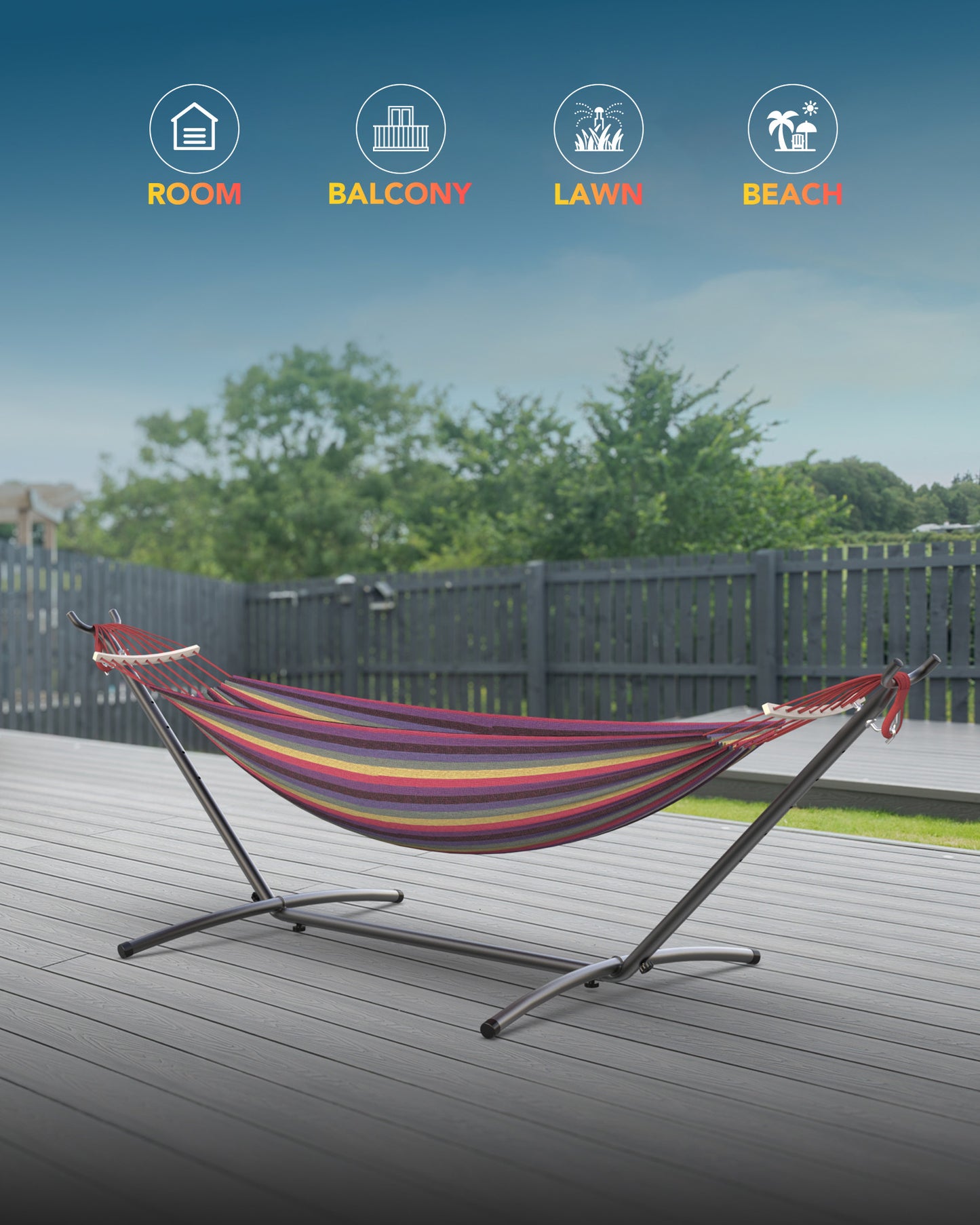 EveryFun Double Hammock with Heavy-Duty Steel Stand,Portable,Easy Assembly,600lbs Weight Capacity