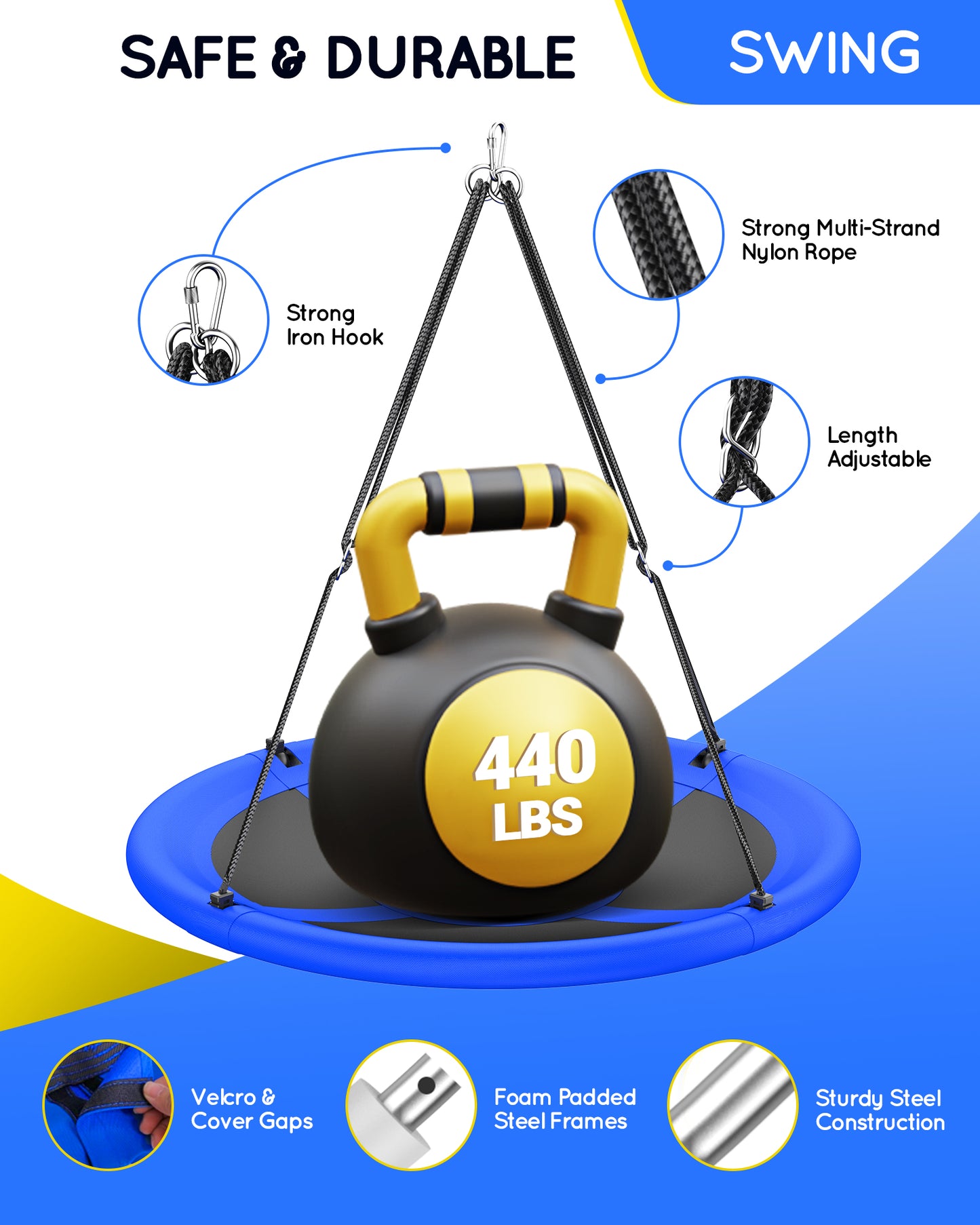 Everyfun 43" Saucer Tree Swing for Kids Adult