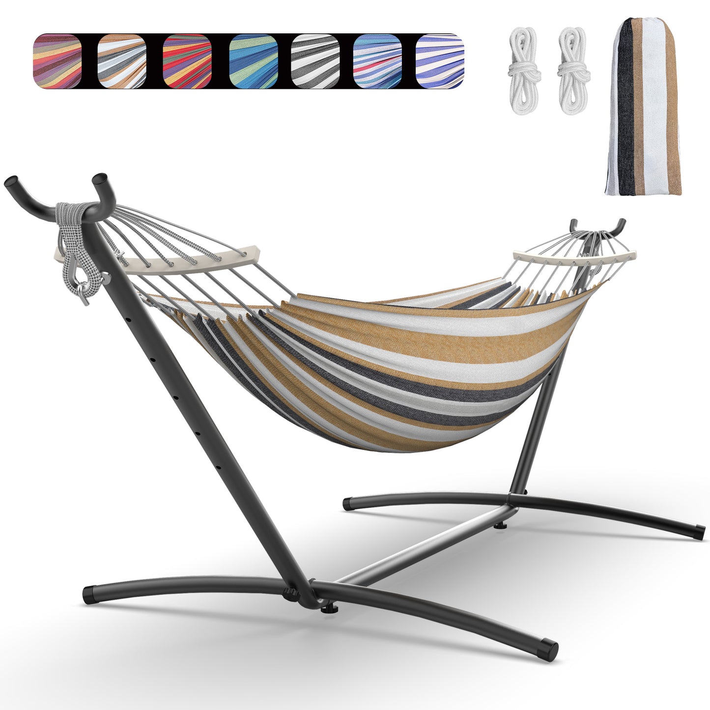 EveryFun Double Hammock with Heavy-Duty Steel Stand,Portable,Easy Assembly,600lbs Weight Capacity