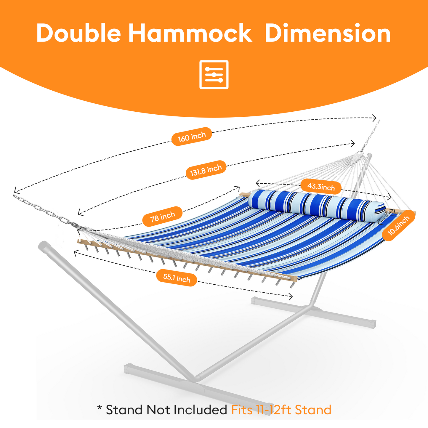 Double Hammock with Spreader Bar,Soft Pillow,Max Load 500lbs,Portable Hammock for Outdoor,Camping,and Backyard,Aqua Blue