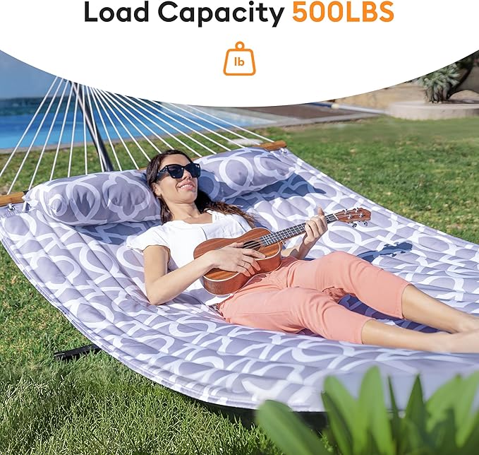 Double Hammock with Spreader Bar,Soft Pillow,Max Load 500lbs,Portable Hammock for Outdoor,Camping,and Backyard