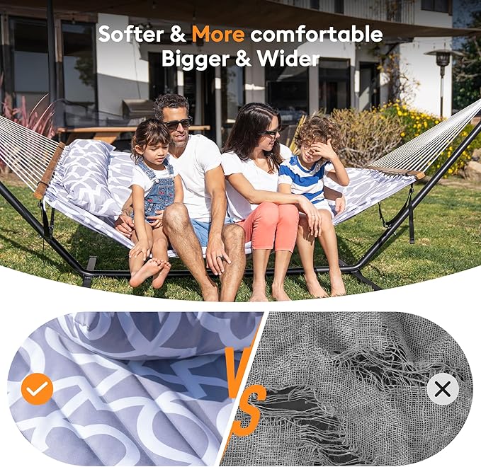 Double Hammock with Spreader Bar,Soft Pillow,Max Load 500lbs,Portable Hammock for Outdoor,Camping,and Backyard