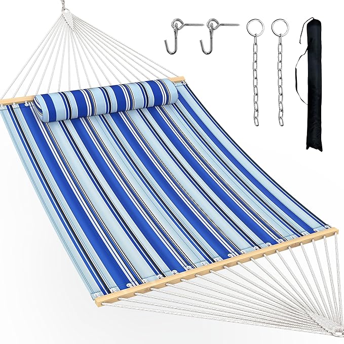 Double Hammock with Spreader Bar,Soft Pillow,Max Load 500lbs,Portable Hammock for Outdoor,Camping,and Backyard