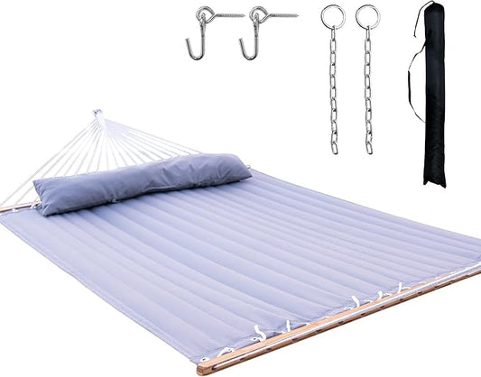Double Hammock with Spreader Bar,Soft Pillow,Max Load 500lbs,Portable Hammock for Outdoor,Camping,and Backyard