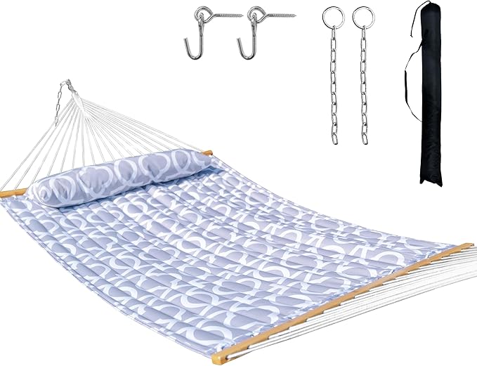 Double Hammock with Spreader Bar,Soft Pillow,Max Load 500lbs,Portable Hammock for Outdoor,Camping,and Backyard