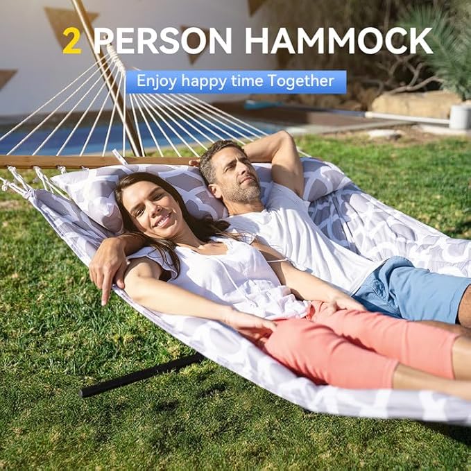 Heavy Duty Hammock with Stand, 500LBS Capacity,Removable Quilted Polyester Pad, Portable & Adjustable Design, Includes Storage Bag, Easy to Assemble & Clean, Indoor & Outdoor Use
