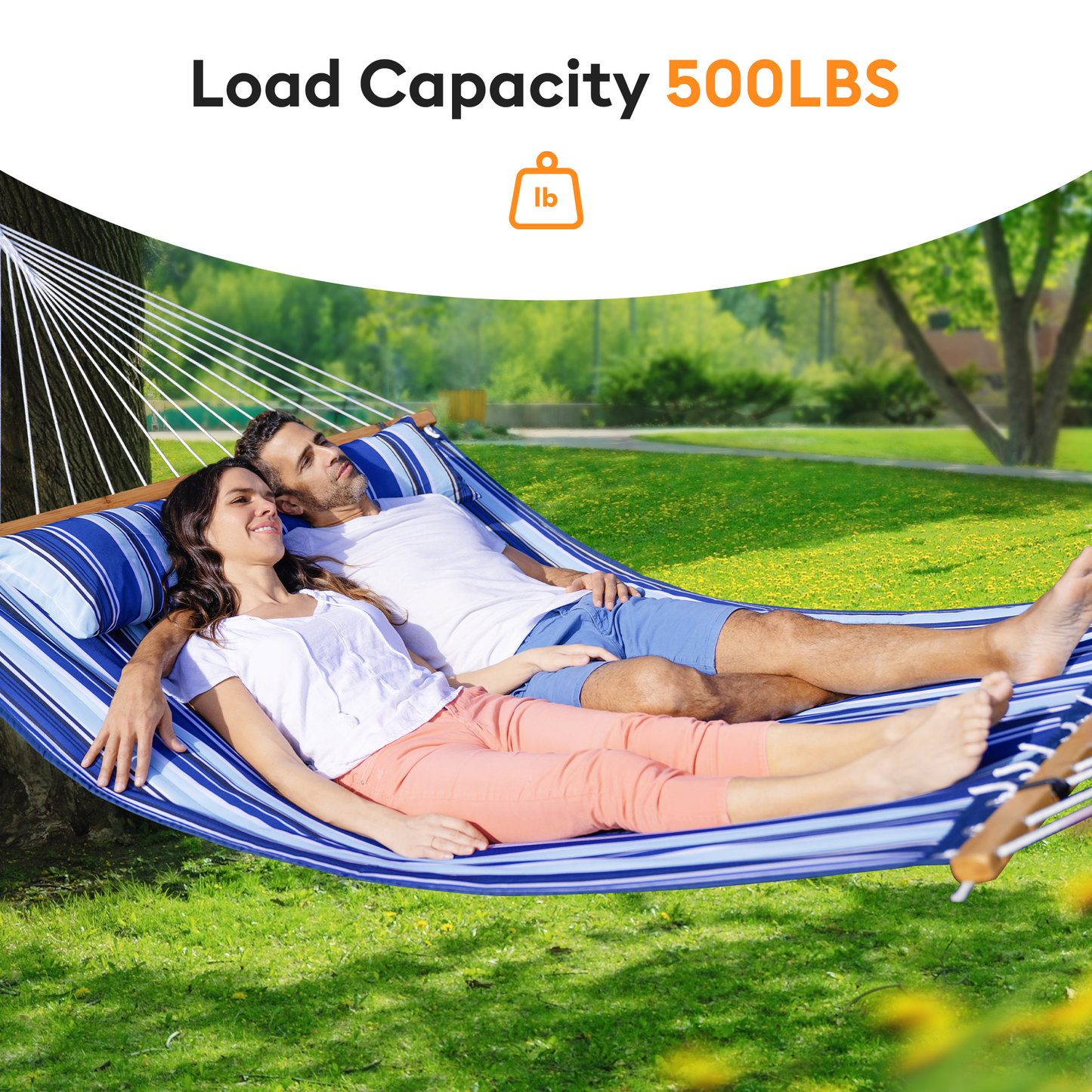 Double Hammock with Spreader Bar,Soft Pillow,Max Load 500lbs,Portable Hammock for Outdoor,Camping,and Backyard,Aqua Blue