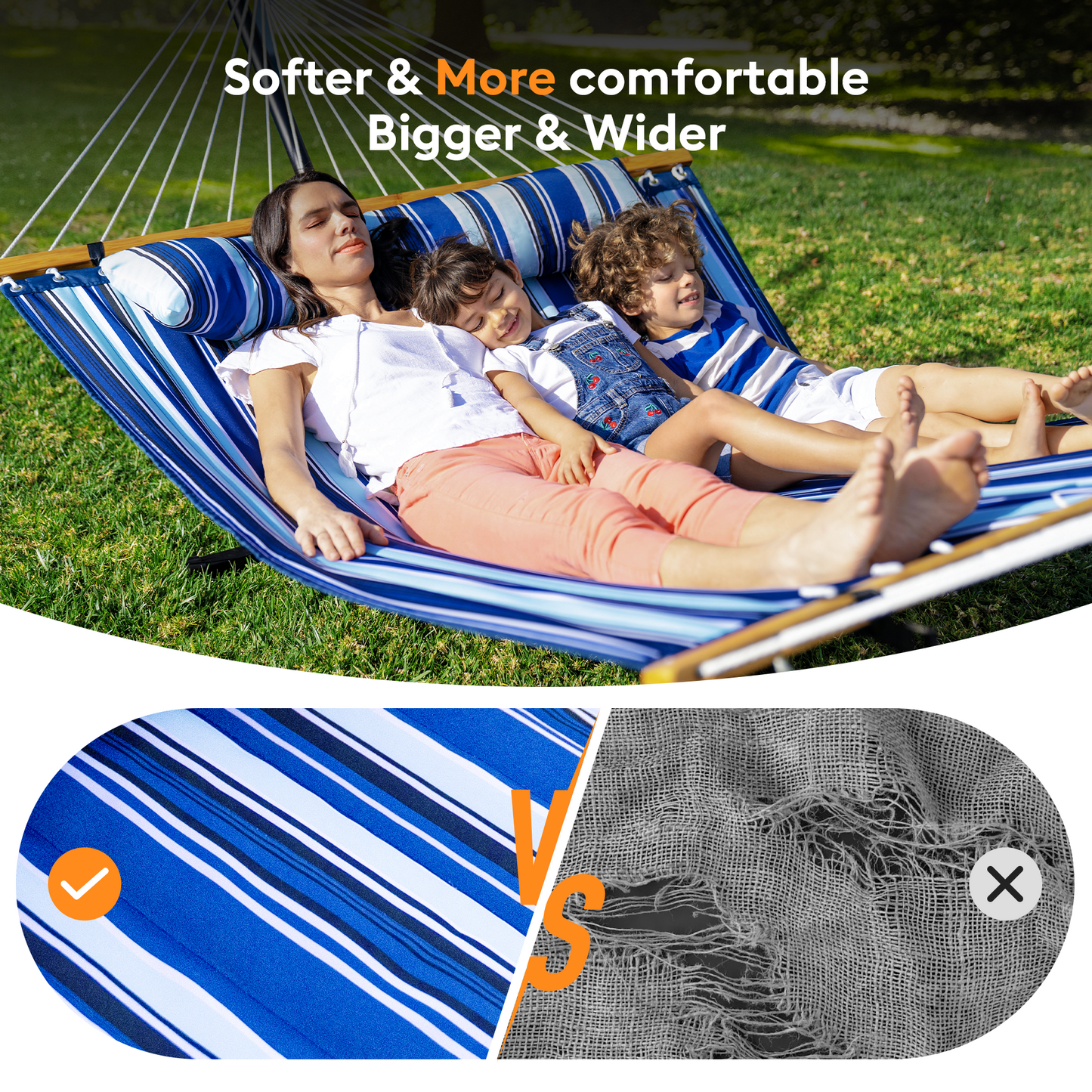 Double Hammock with Spreader Bar,Soft Pillow,Max Load 500lbs,Portable Hammock for Outdoor,Camping,and Backyard,Aqua Blue