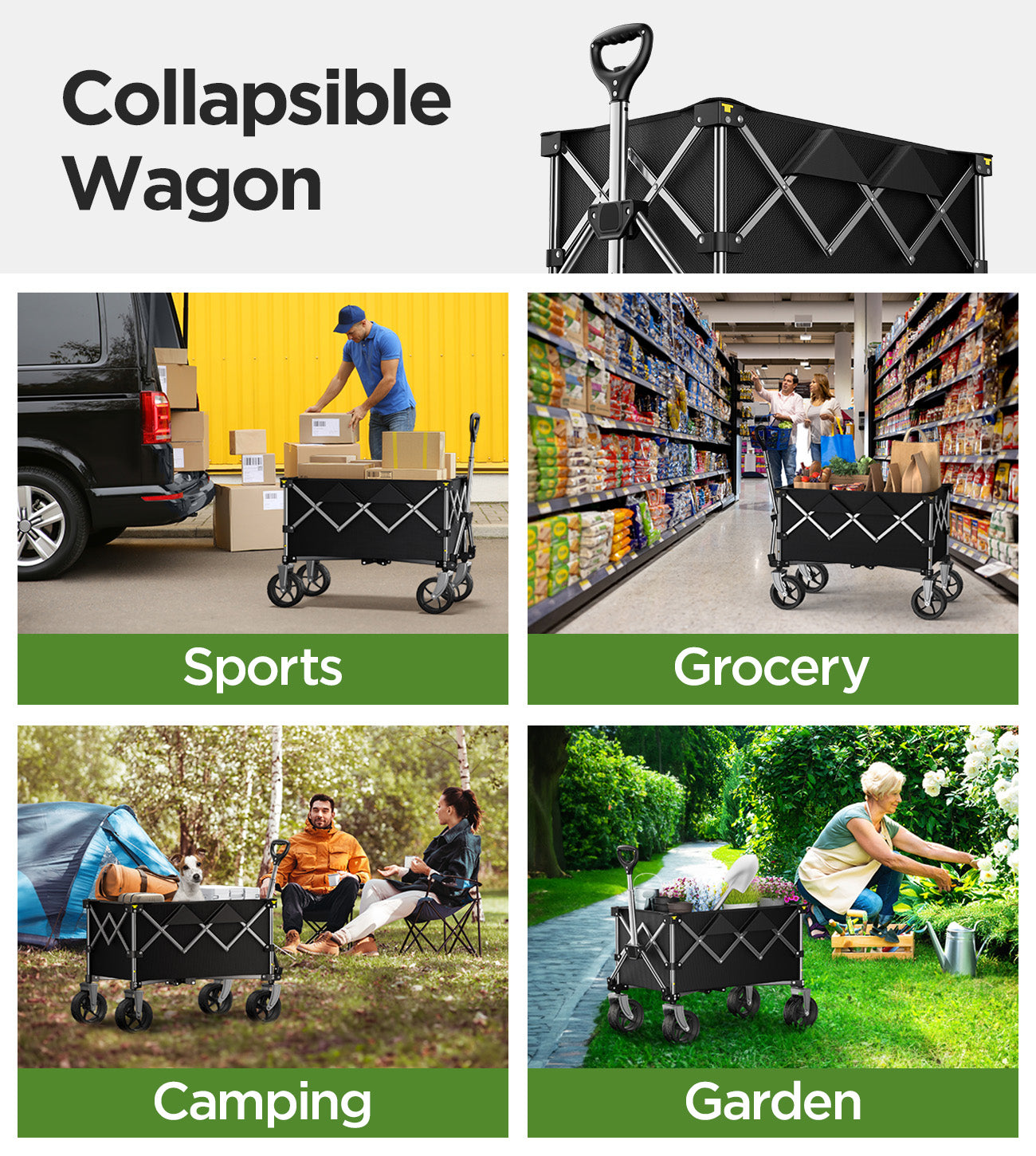 MASTGOAL 150L Collapsible Wagon, Beach Wagon 220lbs with Big Wheels Foldable Wagon Carts