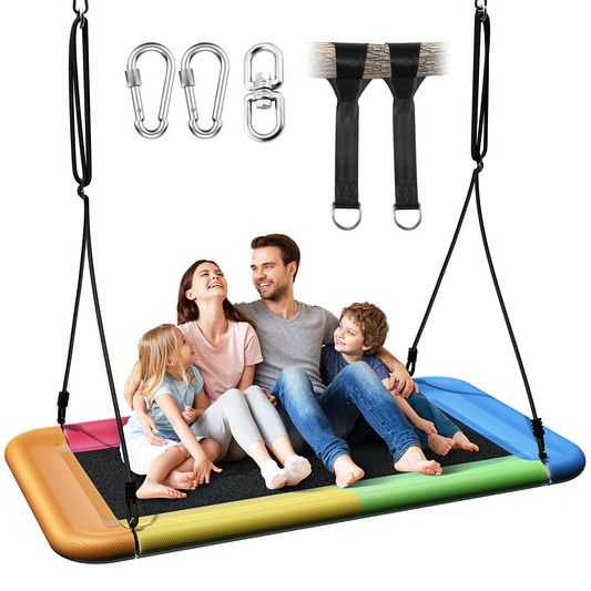 60" Tree Swing, 700lbs Capacity Rectangle Platform Swing, Waterproof & Durable, Adjustable Swing Suitable for Kids & Adults-Rainbow