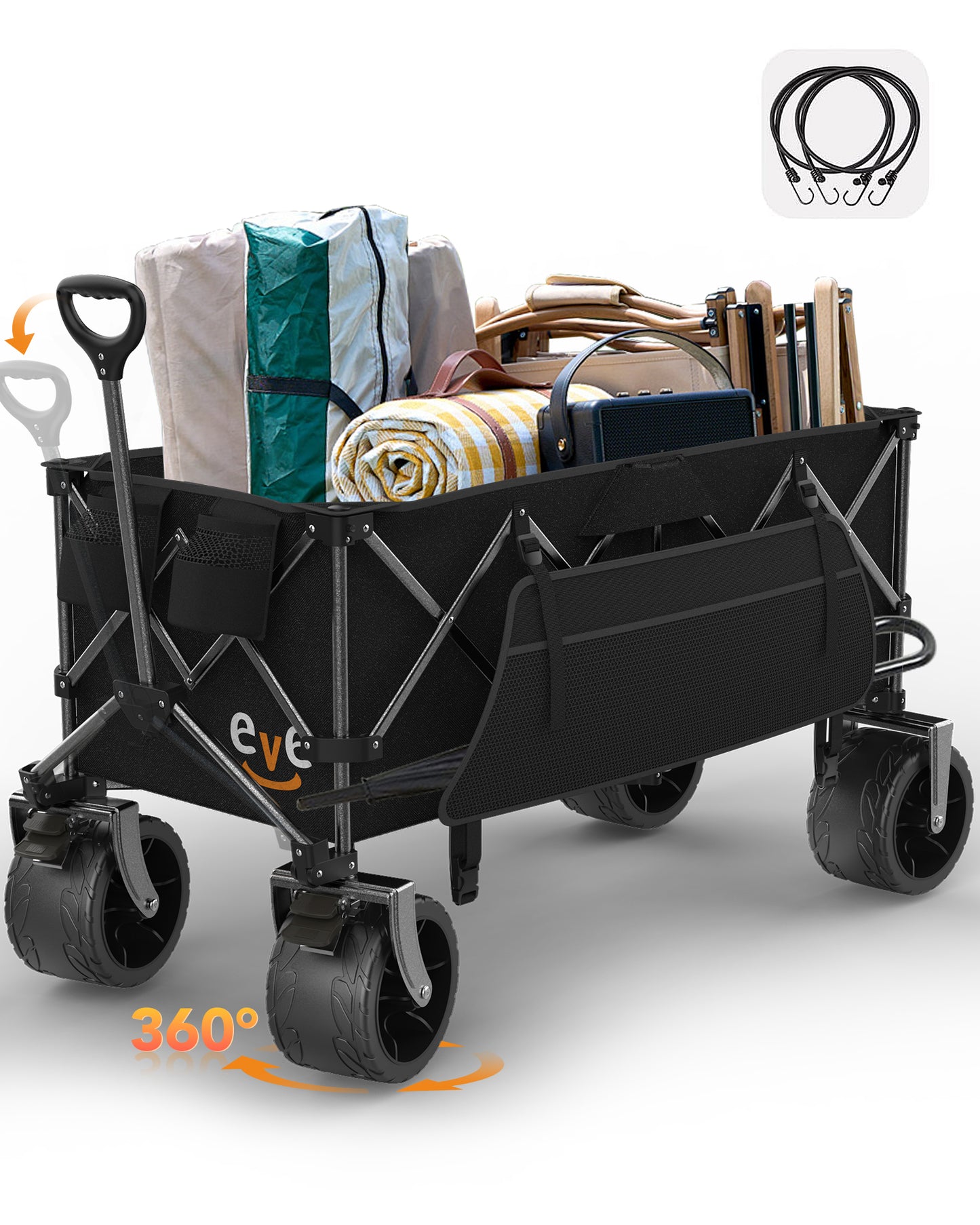 Everyfun Collapsible Foldable Wagon with 440lbs Weight Capacity, Heavy-Duty Folding Garden Cart with 360°All-Terrain Beach Wheels and Drink Holders