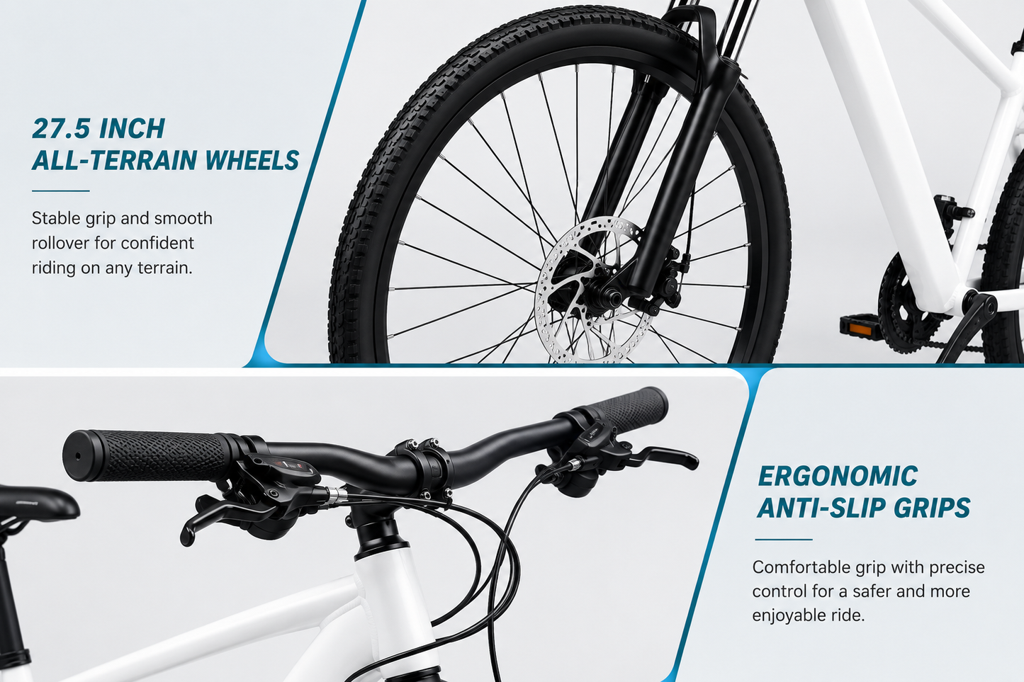 EVERYFUN Bicycles, 27.5 Inch Mountain Bike with 21-Speed Drivetrain, Front Suspension and Disc Brakes, All-Terrain Adult Bicycle for Men and Women, White
