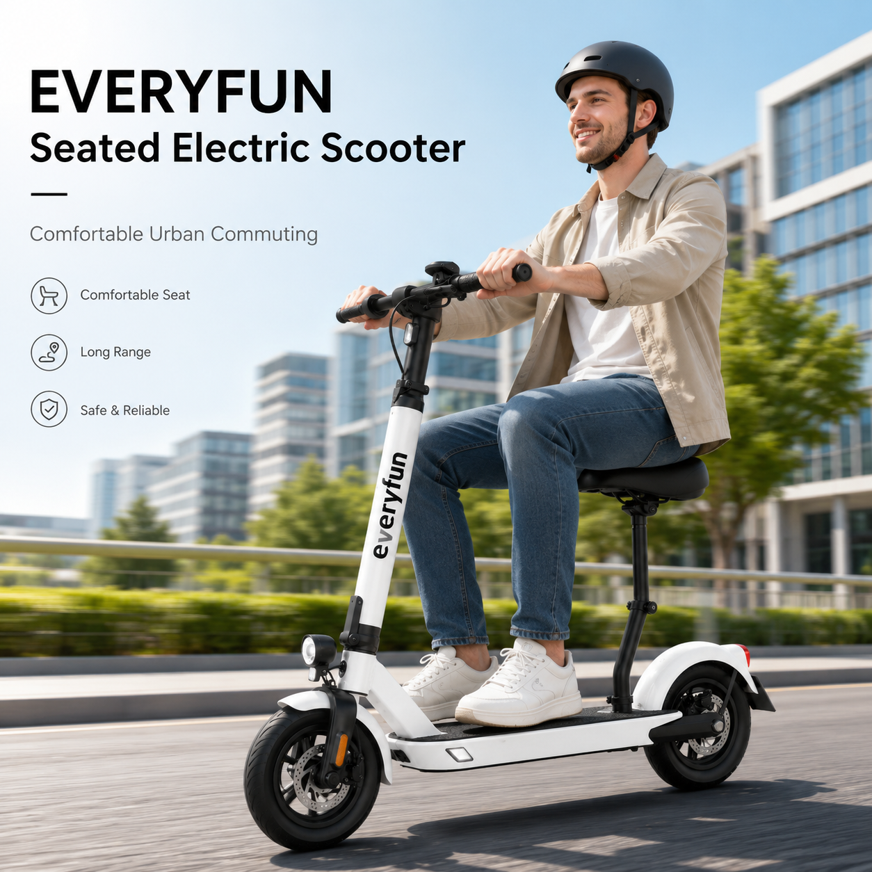 EVERYFUN Motor Scooters, Foldable Electric Scooter with 48V 13.5Ah Battery, Up to 25 Miles Range, 15.5 MPH Top Speed, LCD Display and UL2272 Certification, White
