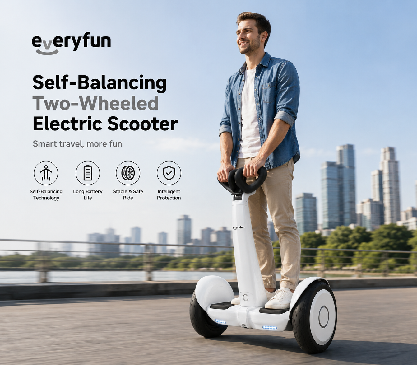 EVERYFUN Self-Balancing Two-Wheeled Electric Scooters, 72Wh Personal Transporter with Self-Balancing Technology, Up to 7.75 Miles Range, 7.75 MPH Max Speed and Intelligent Protection, White