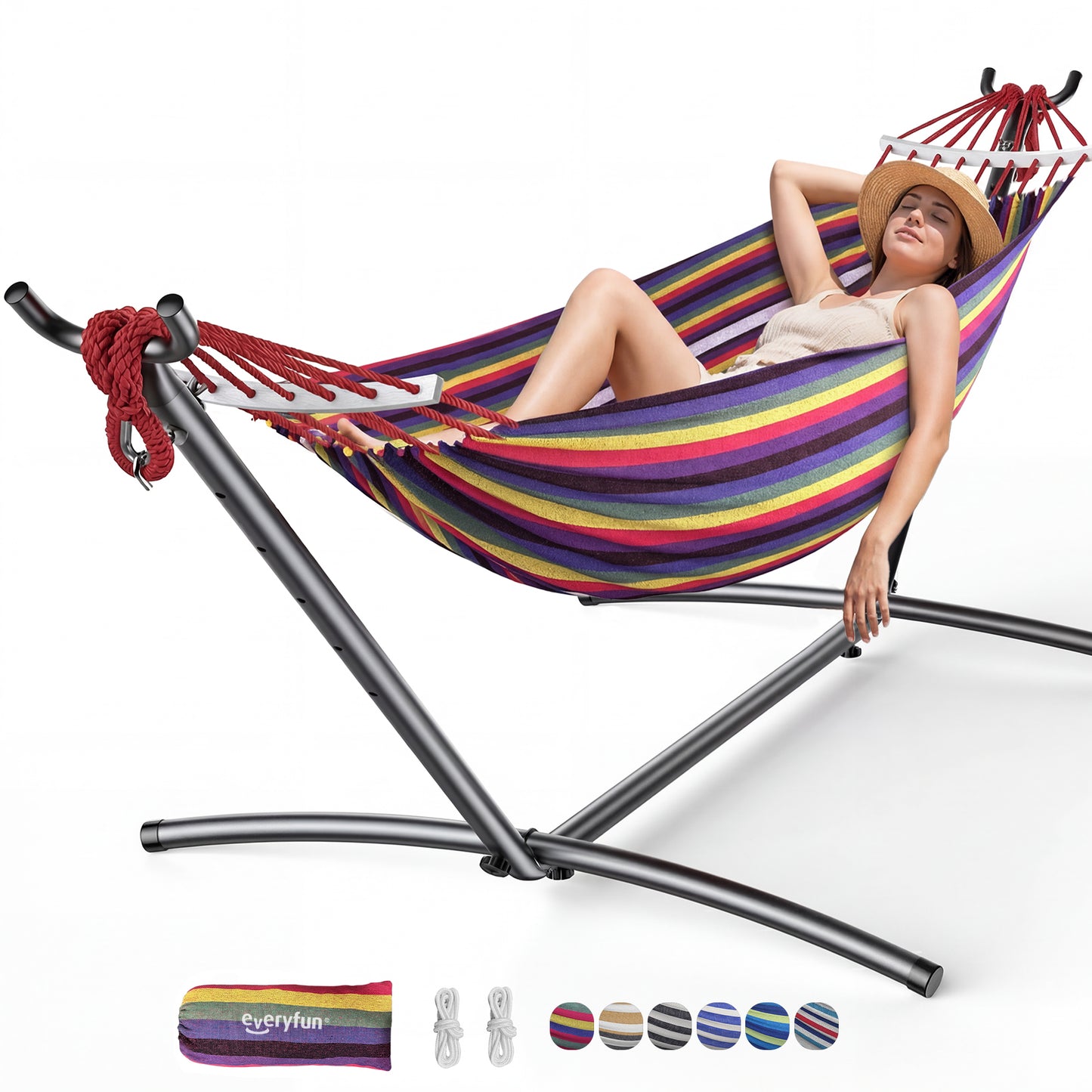 EveryFun Double Hammock with Heavy-Duty Steel Stand,Portable,Easy Assembly,600lbs Weight Capacity
