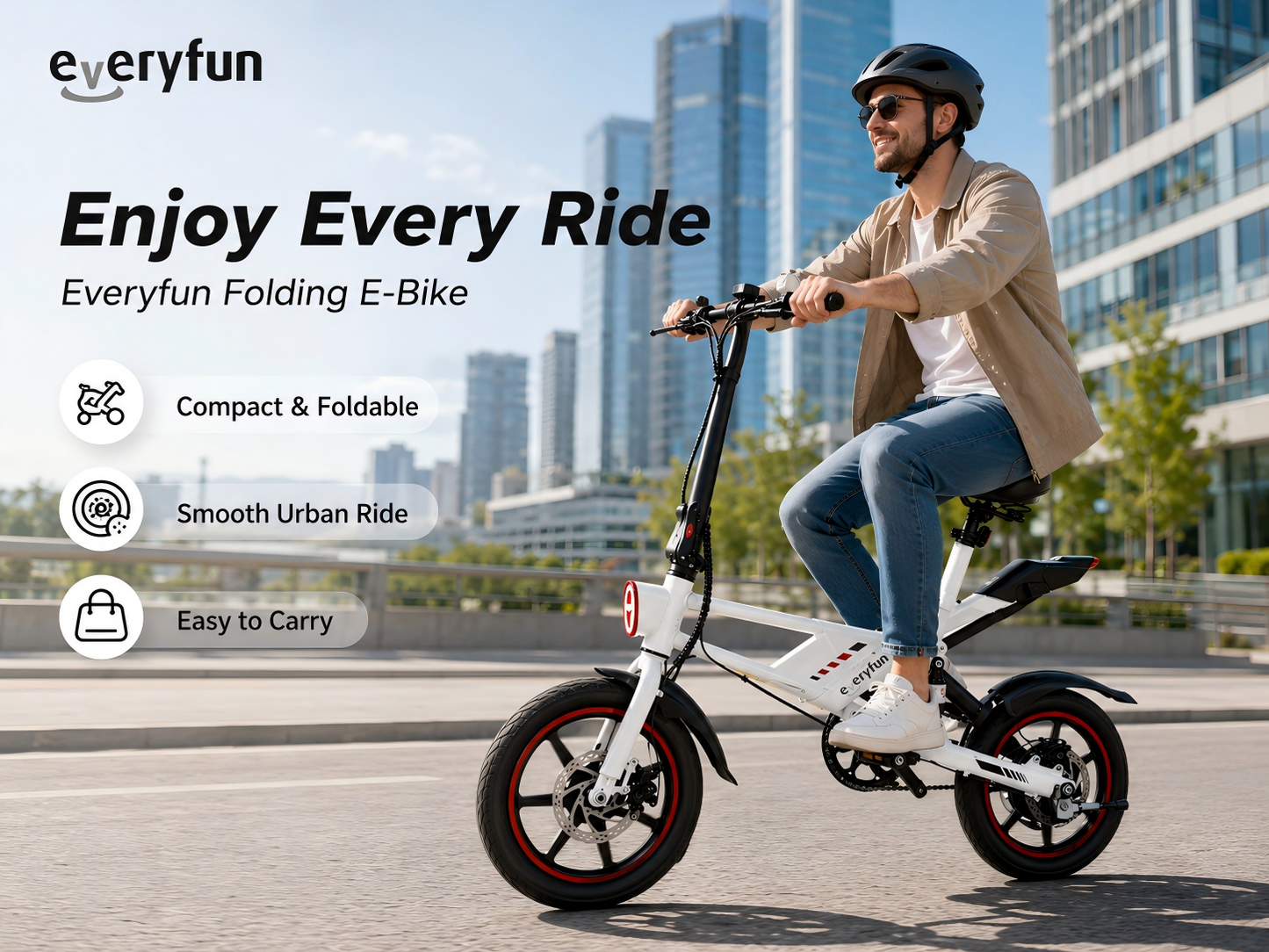 EVERYFUN Electric Bicycles, Folding E-Bike with 14 Inch Pneumatic Tires, Portable Electric Commuter Bike with Dual Disc Brakes, Compact Urban Electric Bicycle for Adults, White