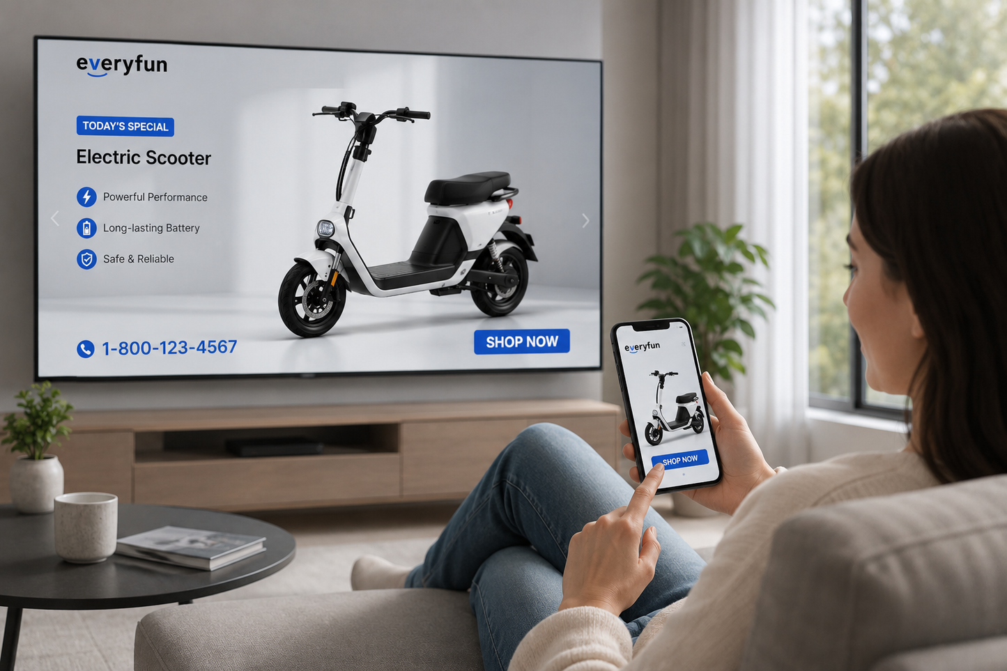 EVERYFUN Providing Home Shopping Services in the Field of Electric Vehicles by Means of Television or Mobile Telephone – Product Display, Remote Ordering, Customer Support & Home Delivery Solutions