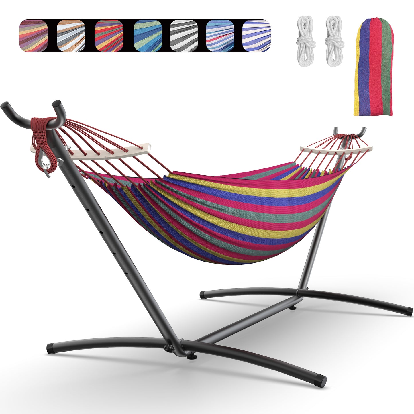 EveryFun Double Hammock with Heavy-Duty Steel Stand,Portable,Easy Assembly,600lbs Weight Capacity