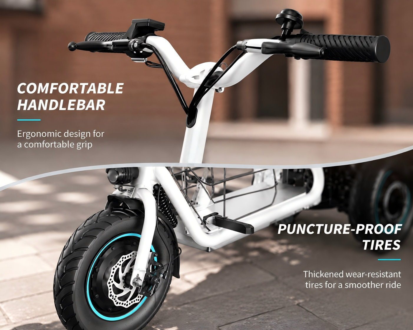 EVERYFUN Tricycles Not Being Toys, Adult Electric Cargo Tricycle with Comfortable Seat, Front and Rear Storage Baskets, Puncture-Resistant Tires and Suspension, White