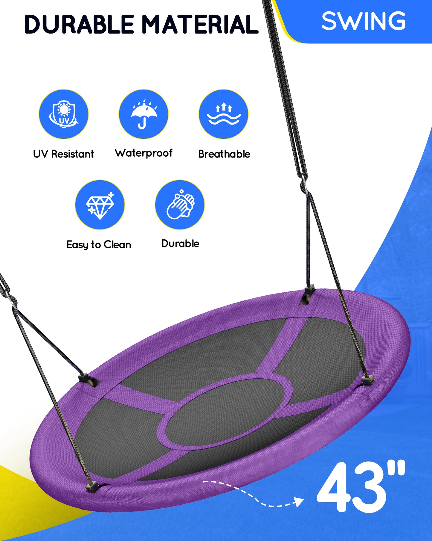 Everyfun  43" Saucer Tree Swing for Kids Adult, Purple