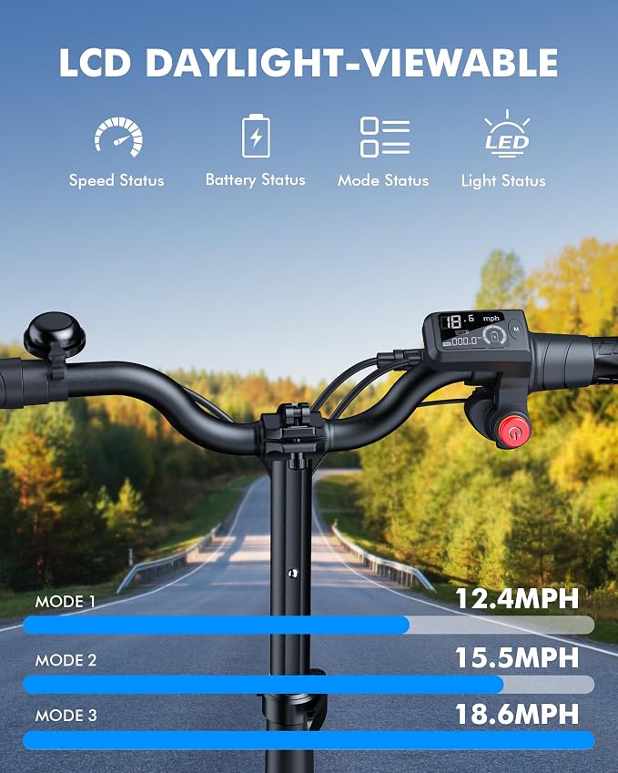 EVERYFUN Motor Scooters, Foldable Electric Scooter with 48V 13.5Ah Battery, Up to 25 Miles Range, 15.5 MPH Top Speed, LCD Display and UL2272 Certification, White