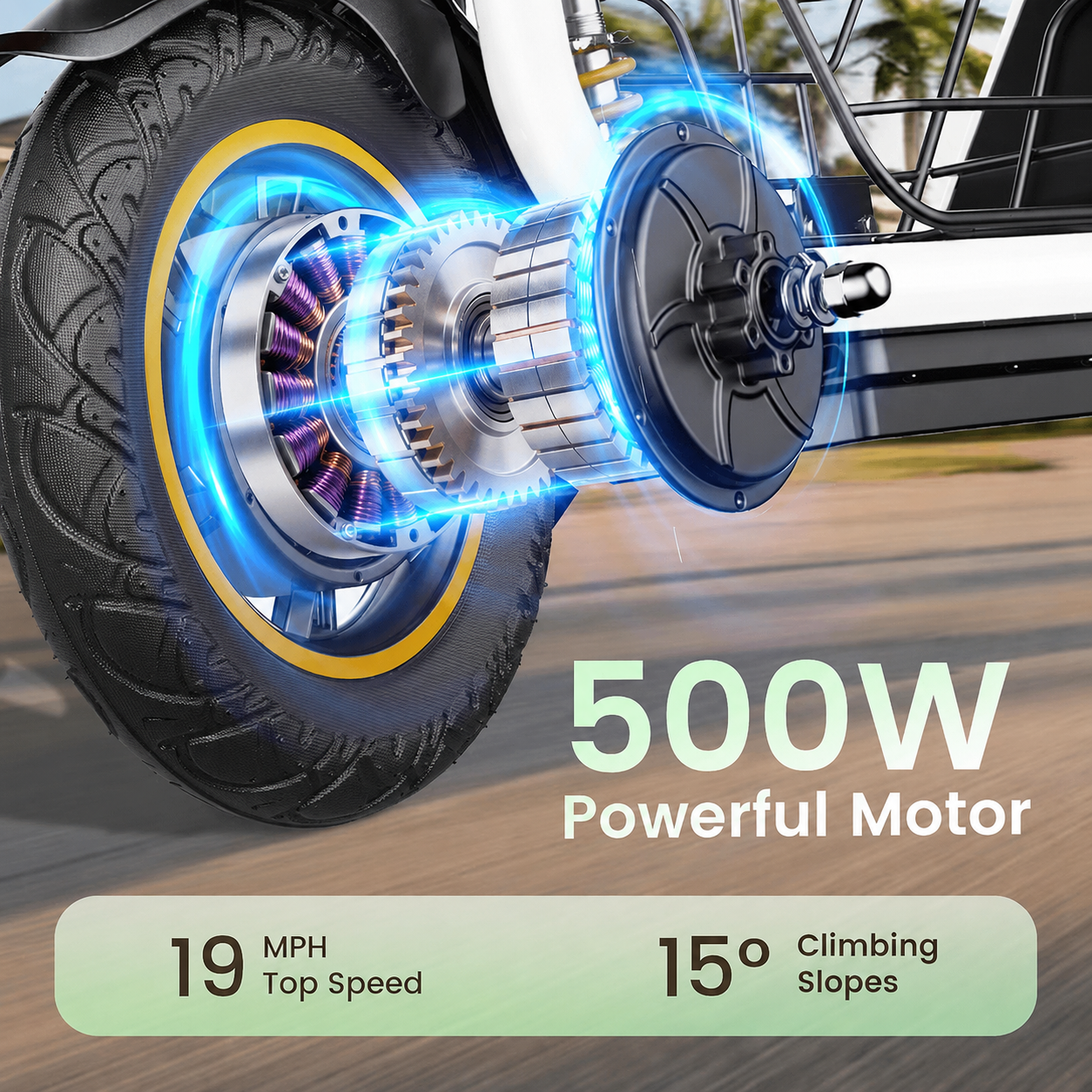 EVERYFUN Mobility Scooters, 500W Electric Scooter with Seat, 12 Inch Tires, 25-Mile Range, Front and Rear Baskets, Suspension and LED Headlight, White