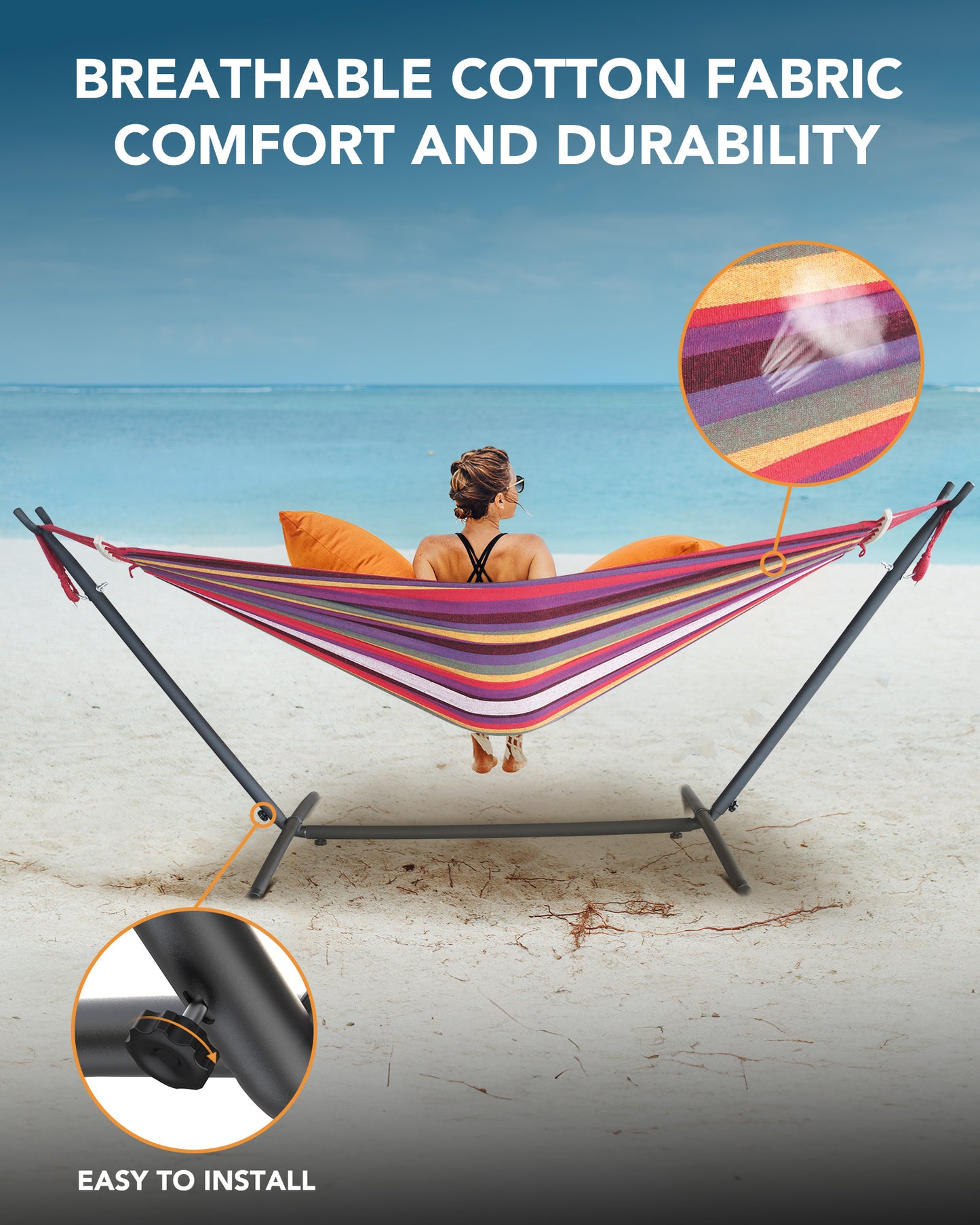 EveryFun Double Hammock with Heavy-Duty Steel Stand,Portable,Easy Assembly,600lbs Weight Capacity