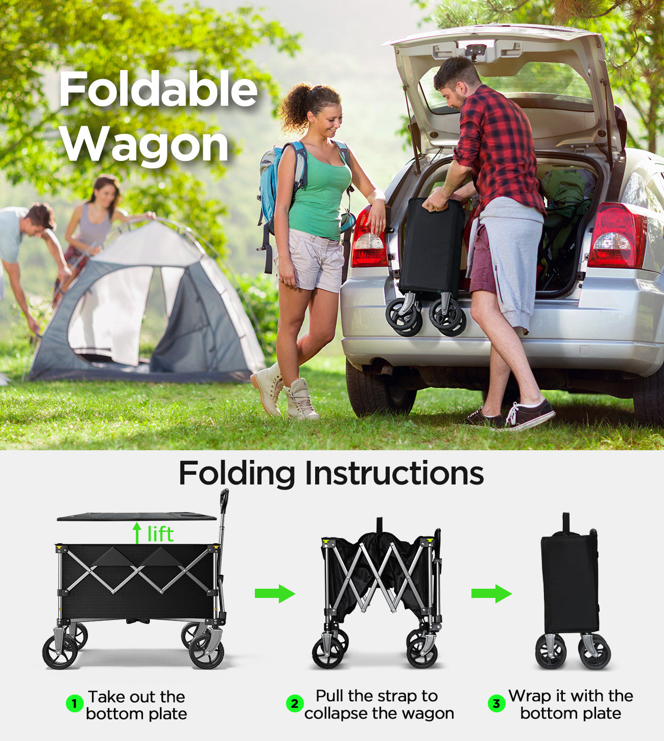 MASTGOAL 150L Collapsible Wagon, Beach Wagon 220lbs with Big Wheels Foldable Wagon Carts