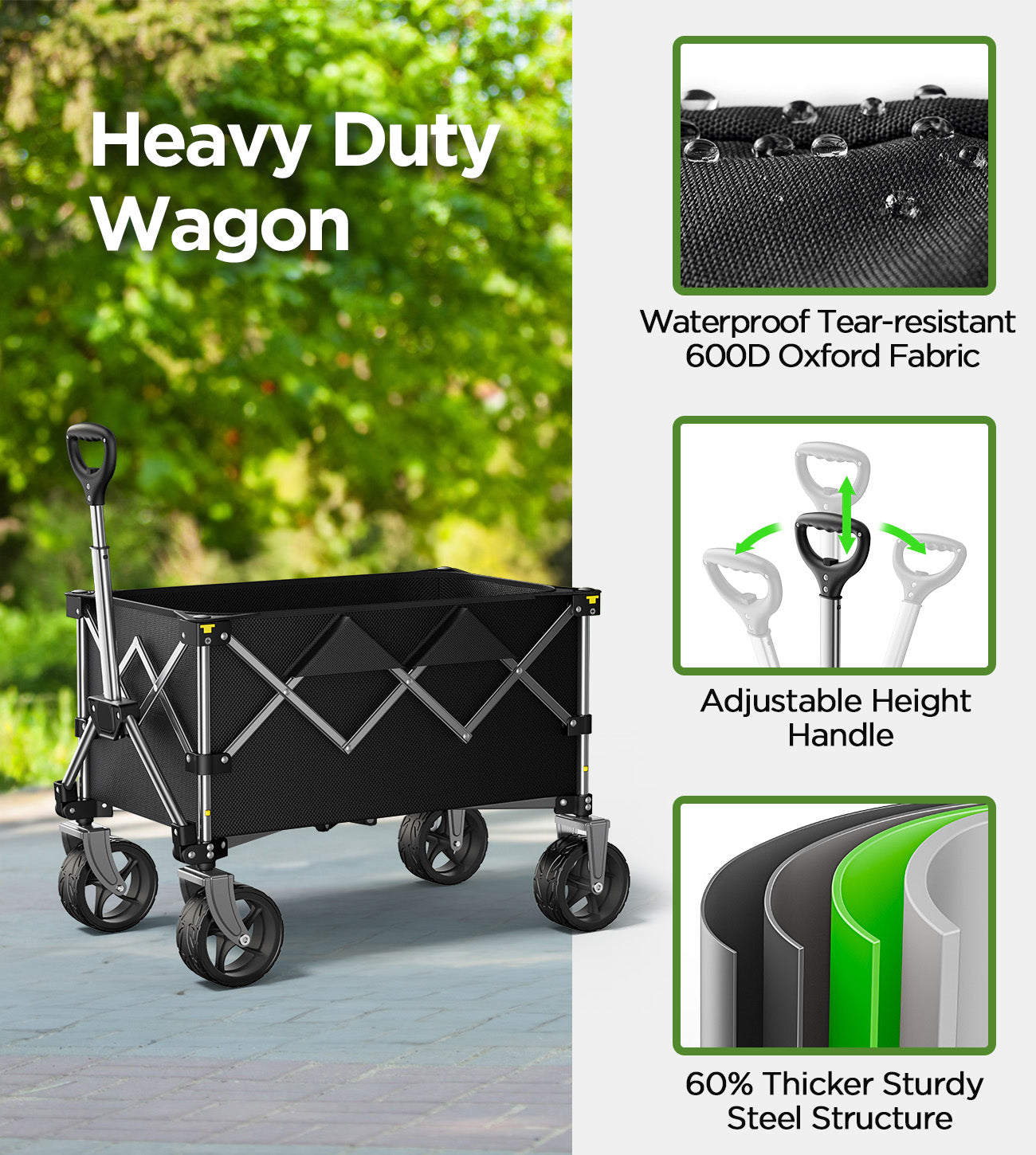 MASTGOAL 150L Collapsible Wagon, Beach Wagon 220lbs with Big Wheels Foldable Wagon Carts