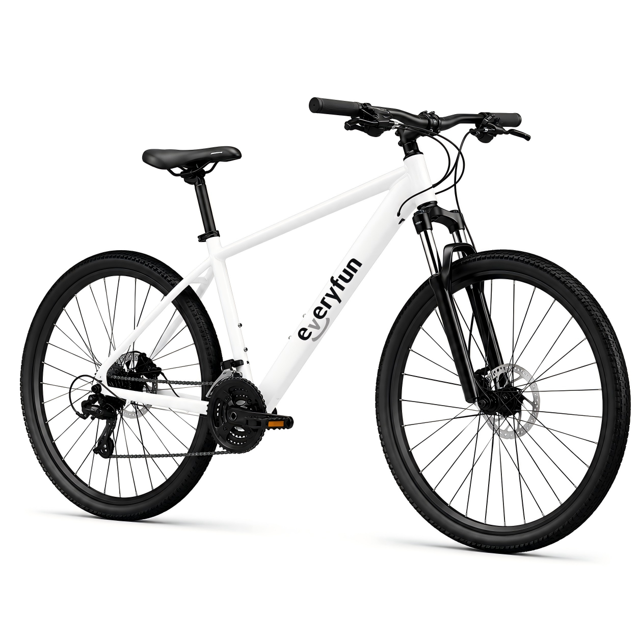 EVERYFUN Bicycles, 27.5 Inch Mountain Bike with 21-Speed Drivetrain, Front Suspension and Disc Brakes, All-Terrain Adult Bicycle for Men and Women, White