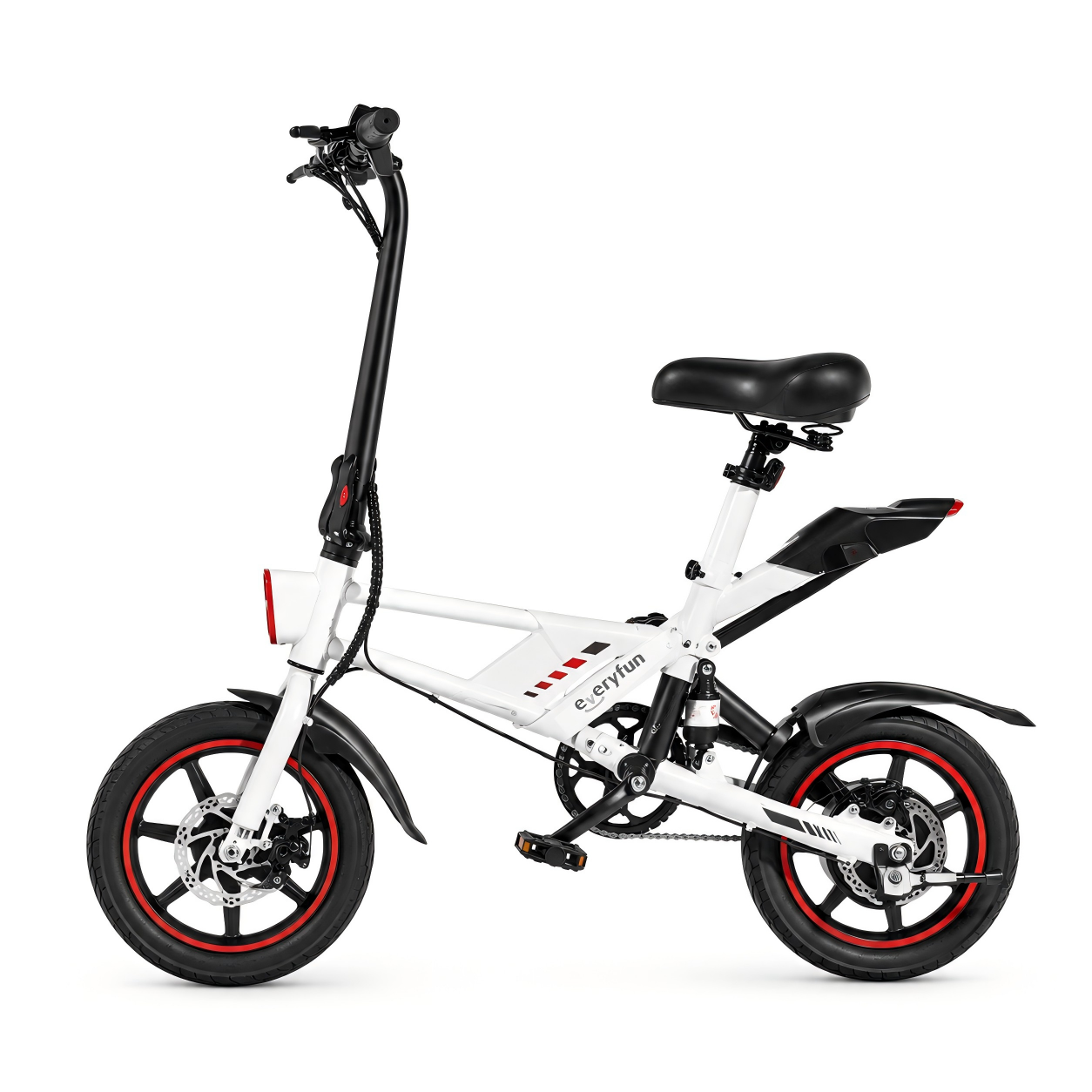 EVERYFUN Electric Bicycles, Folding E-Bike with 14 Inch Pneumatic Tires, Portable Electric Commuter Bike with Dual Disc Brakes, Compact Urban Electric Bicycle for Adults, White