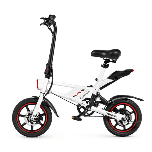 EVERYFUN Electric Bicycles, Folding E-Bike with 14 Inch Pneumatic Tires, Portable Electric Commuter Bike with Dual Disc Brakes, Compact Urban Electric Bicycle for Adults, White