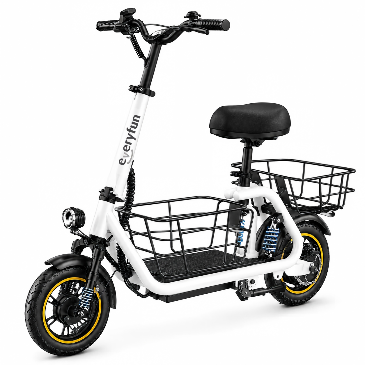 EVERYFUN Mobility Scooters, 500W Electric Scooter with Seat, 12 Inch Tires, 25-Mile Range, Front and Rear Baskets, Suspension and LED Headlight, White