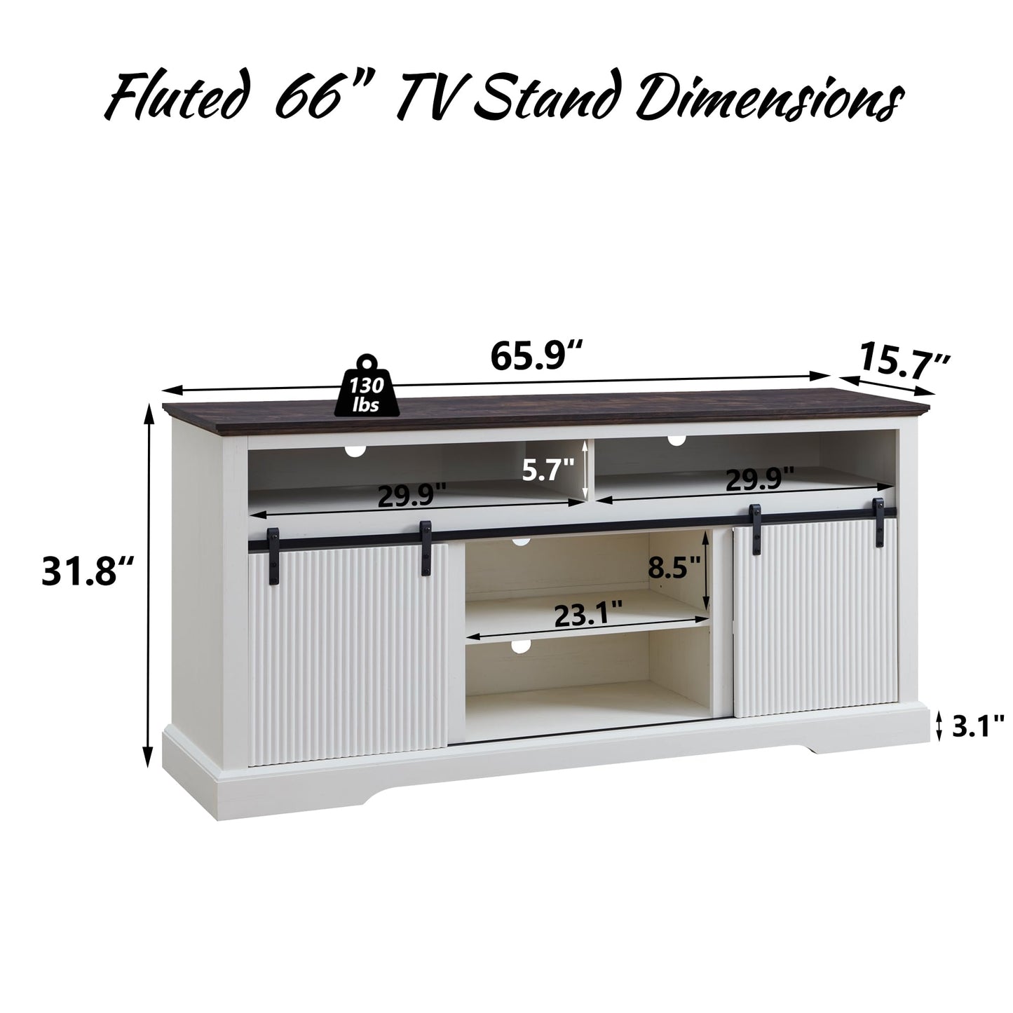 Athletgo Fluted TV Stand for 75 Inch TVs, 32" Tall Modern Entertainment Center with Waveform Panel Sliding Door, Media Console Cabinet with Storage & Adjustable Shelf for Living Room, 66 inch