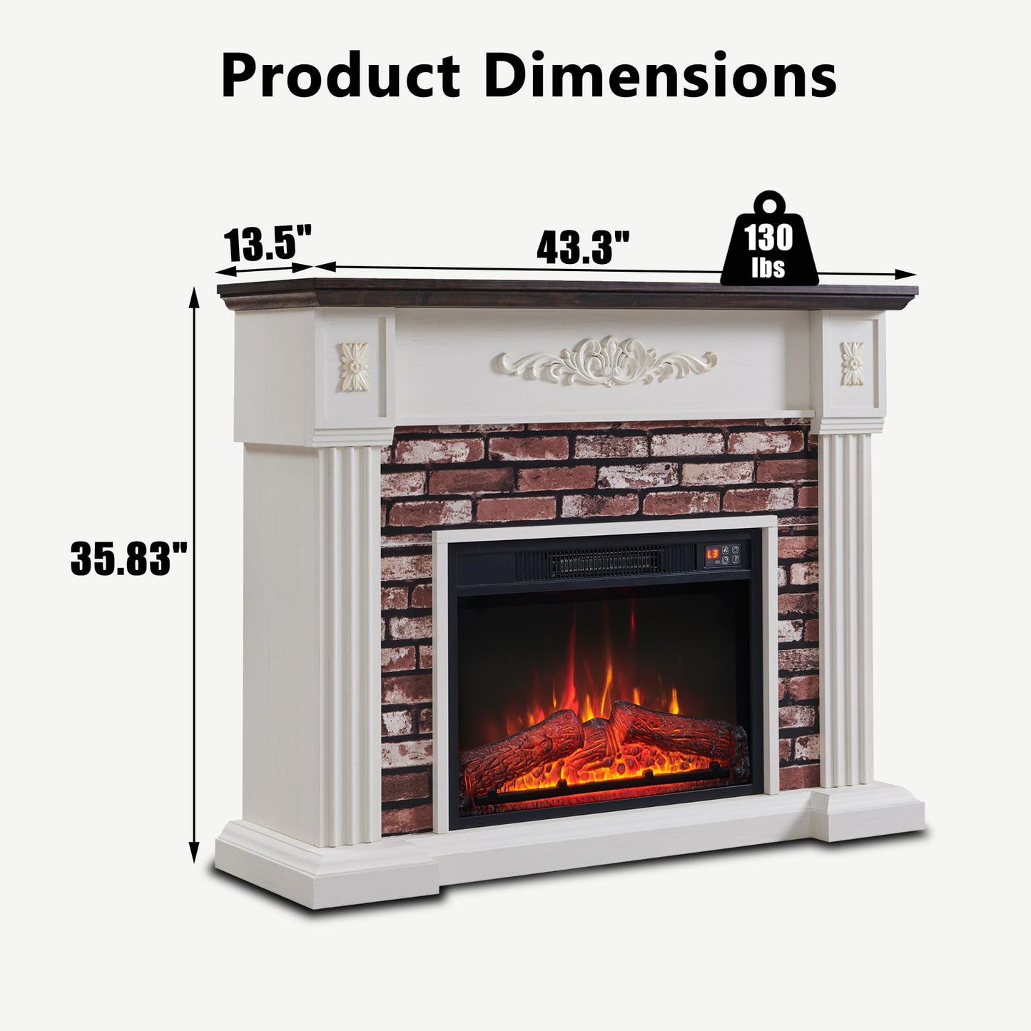 Athletgo 43" Electric Fireplace with Mantel, Electric Fireplace Heater, TV Stand w/Freestanding Electric Fireplace, Stacked Stone Surround, Remote Control, Adjustable Flame Level for Living Room